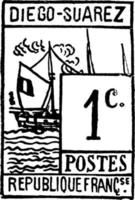 Diego suarez 1 c stämpel, 1890, årgång illustration vektor