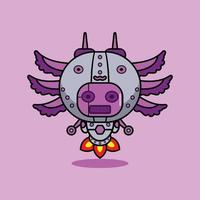 Vektor-Illustration von Zeichentrickfigur Maskottchen Kostüm Tier Rakete niedlichen Roboter Axolotl vektor