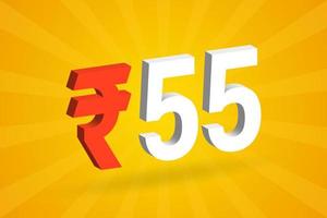 55 Rupie 3D-Symbol fettes Textvektorbild. 3d 55 indische Rupie Währungszeichen Vektor Illustration