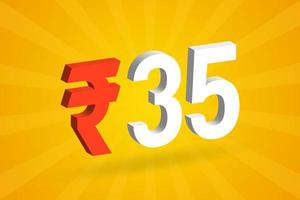 35 Rupie 3D-Symbol fettes Textvektorbild. 3d 35 indische Rupie Währungszeichen Vektor Illustration