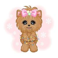 söt hund yorkshire terrier med krans vektor illustration