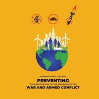 Internationaler Tag zur Verhinderung der Ausbeutung der Umwelt in Kriegen und bewaffneten Konflikten. Vektor-Illustration. vektor