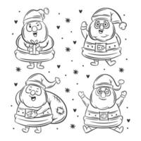 weihnachtsmann-satz von hand gezeichneter färbung vektor