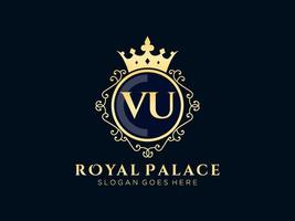 brev vu antik kunglig lyx victorian logotyp med dekorativ ram. vektor