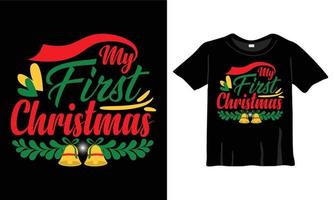 min först jul t-shirt design mall för jul firande. Bra för hälsning kort, t-shirts, muggar, och gåvor. för män, kvinnor, och bebis Kläder vektor