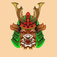 japanase samurai tiger ritter kopf kunstwerk illustration und t-shirt design samurai tiger helm inspiriert vom japanischen zeichenstil vektor