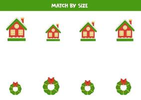Matching-Spiel für Kinder im Vorschulalter. Passen Sie Winterhäuser und Kränze nach Größe an. vektor