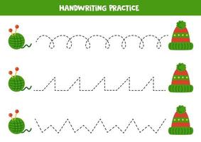 Verfolgen von Linien für Kinder. Wintermütze. Schreiberfahrung. vektor