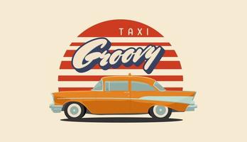 klassisches gelbes Taxi im Vintage-Stil. Retro-Auto. fertiges Logo vektor