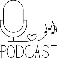podcast ett linje teckning mikrofon och musikalisk anteckningar, minimalistisk teckning ikon logotyp översikt vektor