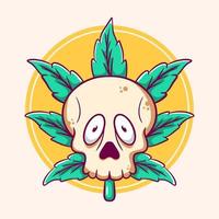 Cannabis-Blattschädel Marihuana, lustige Schädel-Cartoon-Vorlage vektor