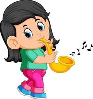 liten flicka spelar saxofon vektor