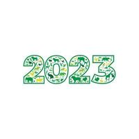 Lycklig ny år 2023 text design siffra logotyp med djur- broschyr design mall kort baner isolerat på vit bakgrund vektor illustration