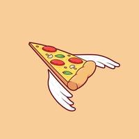 fliegendes Stück Pizza mit Flügelillustration. Engelspizza fliegt vektor