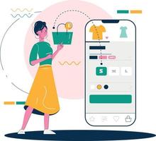 Kundin macht Online-Shopping in der mobilen App vektor