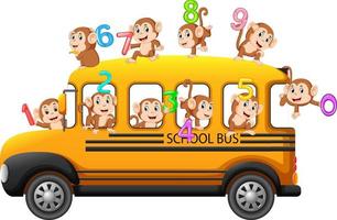lass uns mit dem Affen im Schulbus zählen vektor