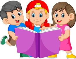 Kinder lesen großes Buch vektor