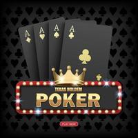 Pokerspielkasino online, schwarze Pokerkarte mit vier Assen auf dunklem Hintergrund, Webhintergrundschablone für Internet, Vektorillustration vektor