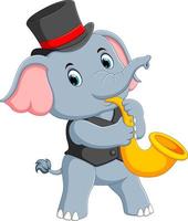 de stor grå elefant användningar de svart hatt och spelar de trumpet vektor