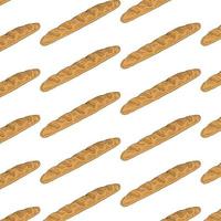 ein Muster aus einem Baguette. Nahtloses Muster eines langen gelben Baguettes, gezeichnet im Doodle-Stil, zufällig angeordnet auf einem beigen Hintergrund für eine Bäckerei-Vorlage vektor