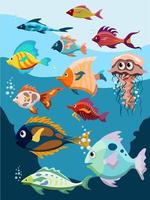 uppsättning av olika tropisk fisk i tecknad serie stil vektor