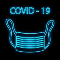 Hell leuchtendes blaues medizinisch-wissenschaftliches digitales Neonschild für Krankenhauslaborapotheke schön mit Covid-19-Coronavirus-Pandemie-Atemschutzmaske auf schwarzem Hintergrund. Vektor-Illustration vektor