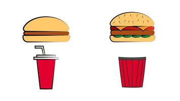 Sandwich, Burger, Hamburger, Heeseburger, Hotdog, Eis, Pommes frites, Popcorn. Amerikanisches Fastfood. hand gezeichnete vektorillustration. kritzeleien oder karikaturstil. einstellen vektor