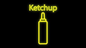 Ketchup auf schwarzem Hintergrund, Vektorillustration. leuchtreklame mit der aufschrift ketchup. Neon Gelb. ungewöhnliches Schild für ein Café, Restaurant. dekor für fast food vektor