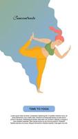 yoga und gesunder lebensstil sport und körper positives konzept. junge glückliche europäische übergroße frau mit roten haaren in yogaposition. für mobile App-Seite oder Website-Banner-Yoga-Kurse vektor