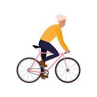 kvinna, aktiva pensionärer rida cyklar i parkera eller stad vektor