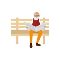 der großvater liest auf einer parkbank sitzend eine zeitung vektor