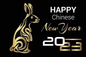 abstraktes goldenes Kaninchen auf schwarzem Hintergrund Strichzeichnungen Logo 2023 chinesisches Neujahrssymbol vektor