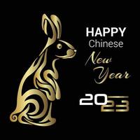 abstraktes goldenes Kaninchen auf schwarzem Hintergrund Strichzeichnungen Logo 2023 chinesisches Neujahrssymbol vektor