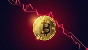 abstrakt bitcoin digital finansiera trender nedåtgående trend, begrepp, bild av bitcoin mynt med Färg Diagram och röd bakgrund vektor