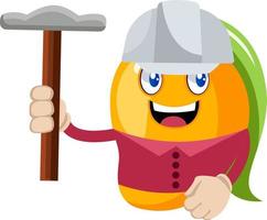 Mango mit Hammer, Illustration, Vektor auf weißem Hintergrund.