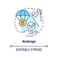 Airdrops-Konzept-Symbol. Projektförderung. Weg, Geld mit Krypto-abstrakten Ideen zu verdienen, dünne Linienillustration. isolierte Umrisszeichnung. editierbarer Strich. vektor