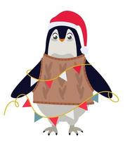 pingvin med jul dekorationer. vektor