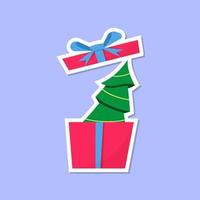 gåva låda med jul träd klistermärke illustration vektor