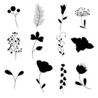 Reihe von Pflanzen und Blumen-Silhouette. Vektor