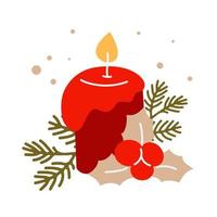 dekorative komposition der weihnachtskerze im flachen stil. vektor handgezeichnete illustration für grußkarten, einladungen, poster. Winterurlaub-Design.