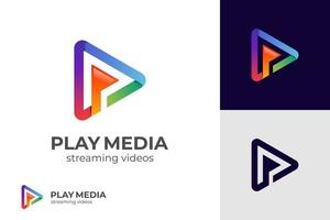spela knapp media musik ikon logotyp design, färgrik media spela teknologi logotyp element för musik audio, strömning service app, video ikon logotyp vektor