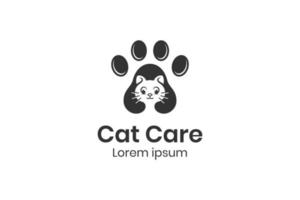 djur- söt katt silhuett logotyp med fot Tass design begrepp för sällskapsdjur katt logotyp ikon, katt mat affär logotyp design vektor