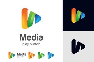 Play-Button-Media-Musik-Icon-Logo-Design, farbenfrohes Media-Play-Technologie-Logo-Element für Musik-Audio, Streaming-Service-App, Video-Icon-Logo vektor