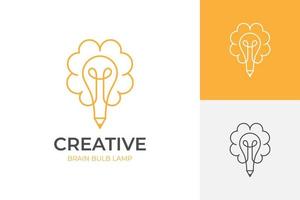 intelligentes kreatives Ideenbleistift-Logoelement mit Gehirnikonensymbol für Inspiration, Studentenstudium, Bildung, Logo der kreativen Designagentur vektor