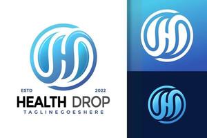 h Brief Health Drop Logo Design, Markenidentitätslogos Vektor, modernes Logo, Logodesigns Vektorillustrationsvorlage vektor