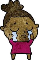 Retro-Grunge-Textur Cartoon-Mädchen weint vektor