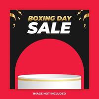 boxing day sale social media post vorlage mit weißem podium schwarzer freitag und frohes neues jahr vektor