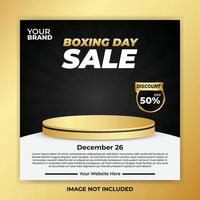 boxing day social media post vorlage mit goldenem podium schwarzer freitag und frohes neues jahr tag rabatt feier stil vektor