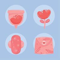 fyra kvinna menstruation ikoner vektor