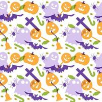 halloween sömlös mönster design med häxa, besatt hus, pumpor eller fladdermöss i mall hand dragen tecknad serie platt illustration vektor